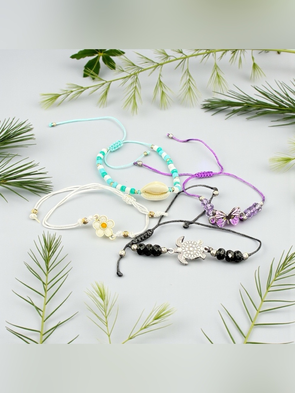 💜💙Set of 4 Adjustable Cord Charm Bracelets/NWOT💜💙